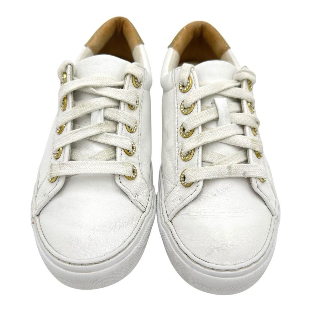 Lilly Pulitzer Lux Hallie Leather Sneaker Women 8 White Gold Rhinestone Low Top